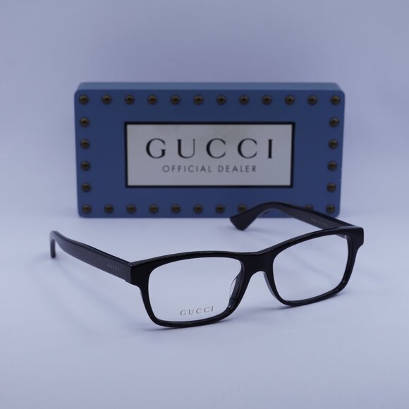 Gucci GG0006OA 001 Rectangle Eyeglasses - Shiny Black 55mm - Picture 1 of 10